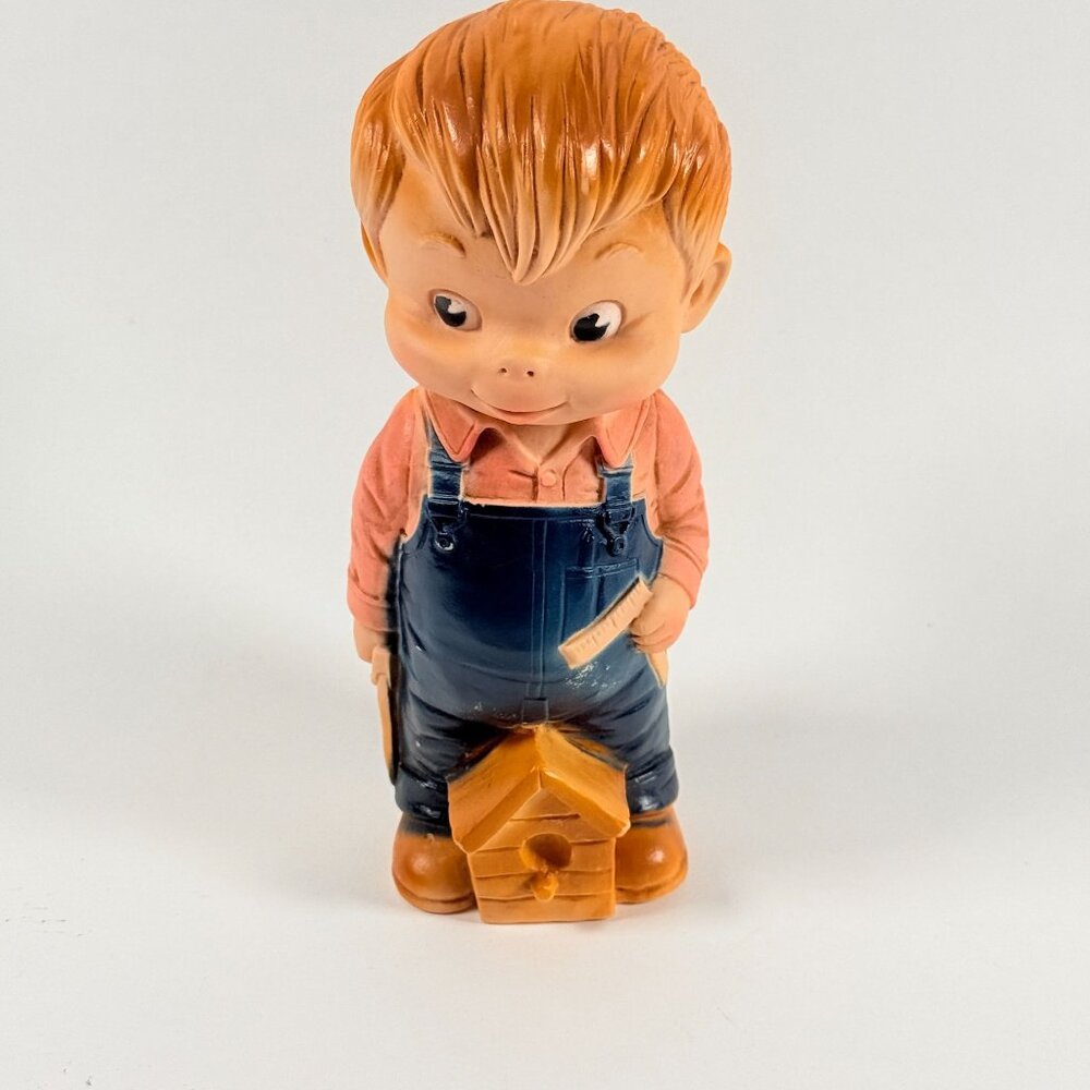 Vintage 1968 Little Boy Bird House Builder Rubber Squeak Toy J L Prescott